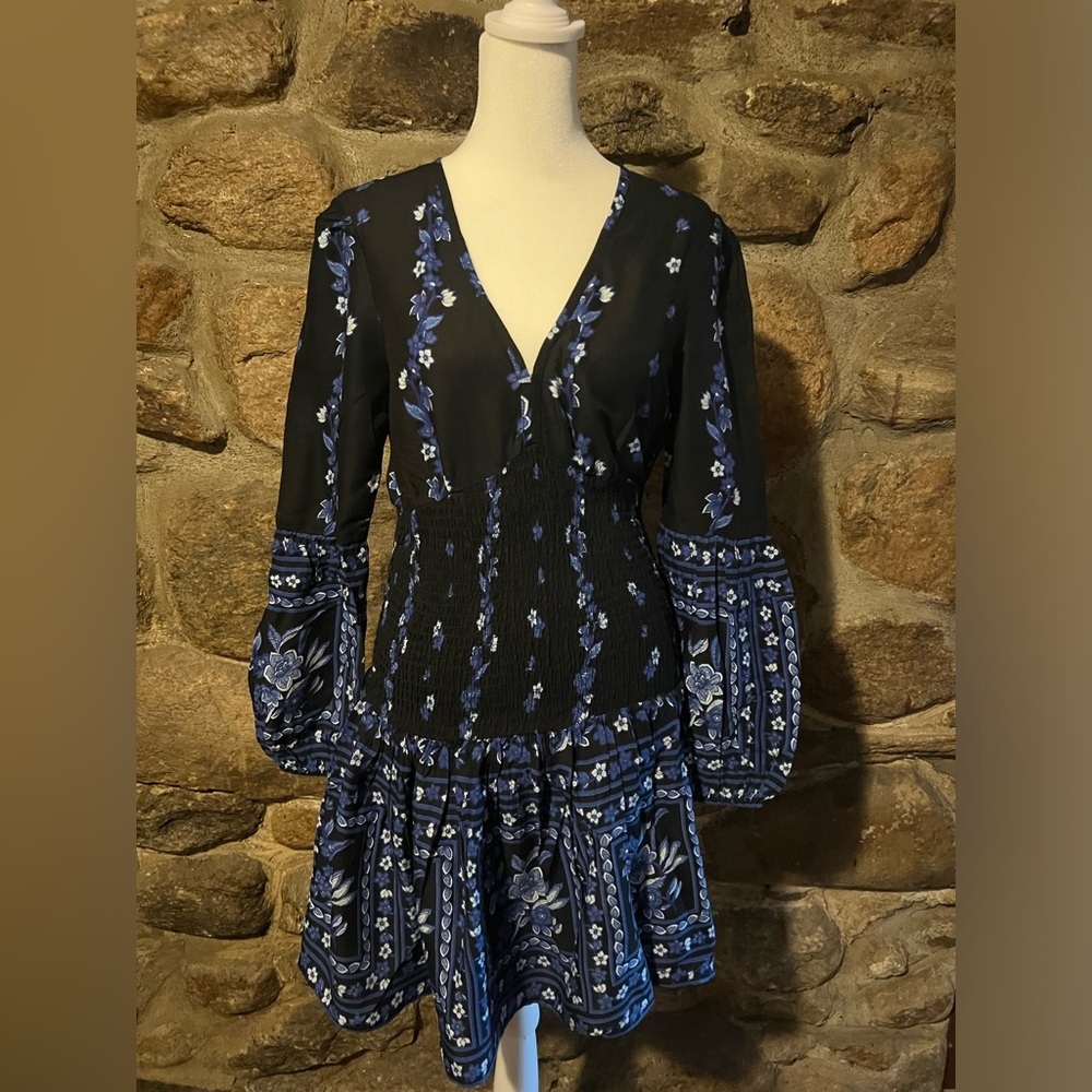 BOG Collective floral navy blue dress size small